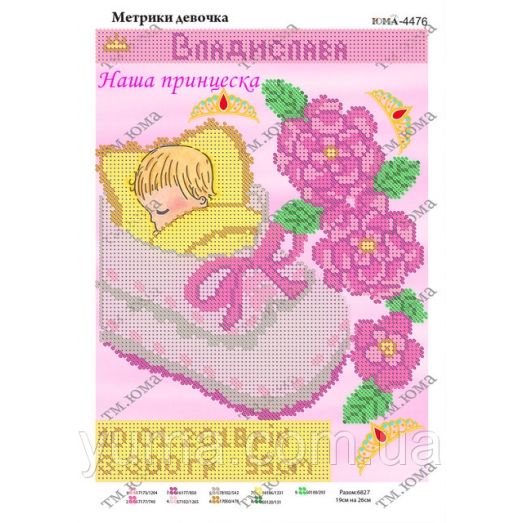 ЮМА-4476 Схема для вышивки Метрика для девочки