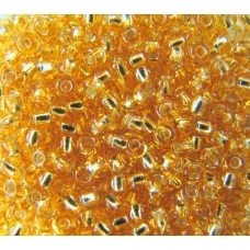 17020 Бисер прозрачный, светлый золотистый, серебряная серединка