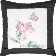 PB105 Бабочка и цветок (чёрный). Набор для вышивки подушки нитками. Luca-s