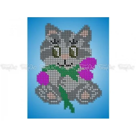 ЧВ-1127 Котенок с тюльпанами. Схема для вышивки бисером Бисерок