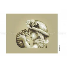 ЧВ-5190-К Девочка с котенком (коричневый фон). Схема для вышивки бисером. Бисерок