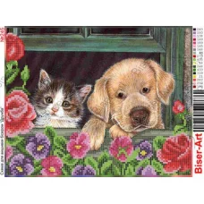 ВА-245 (А4) Котик с собачкой. Схема для вышивки бисером БисерАрт