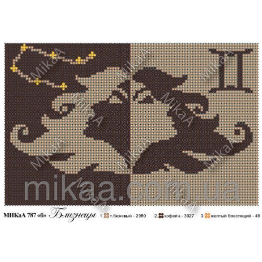 МИКА-0787б  (А5) Знаки зодиака Близнецы (кофейный фон). Схема для вышивки бисером