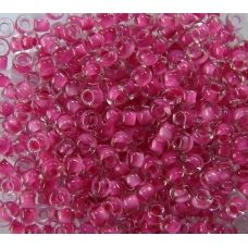 38325 Бисер прозрачный кристалл с цветной серединкой, темно-розовый
