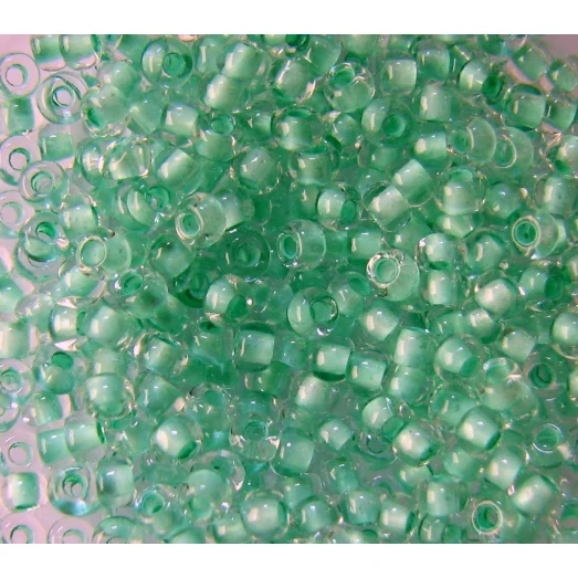 38352 Бисер прозрачный кристалл с цветной серединкой, салатовый.