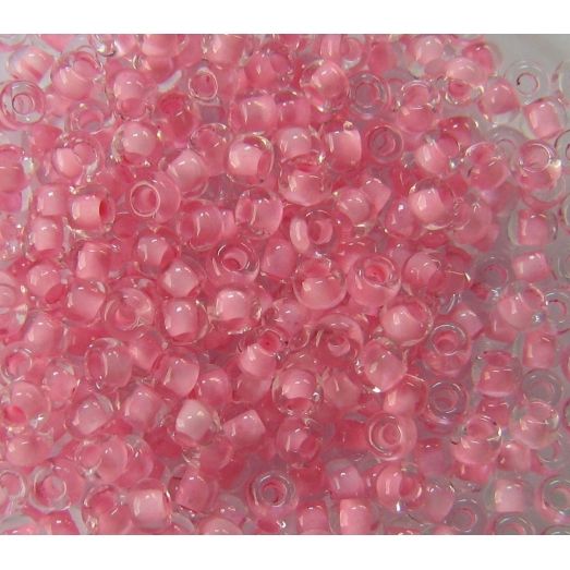 38394 Бисер прозрачный кристалл с цветной серединкой, светло-розовый