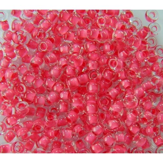 38398 Бисер прозрачный кристалл с цветной серединкой, красно-розовый