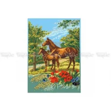 ЧВ-7018 Лошади на лугу. Схема для вышивки бисером. Бисерок 