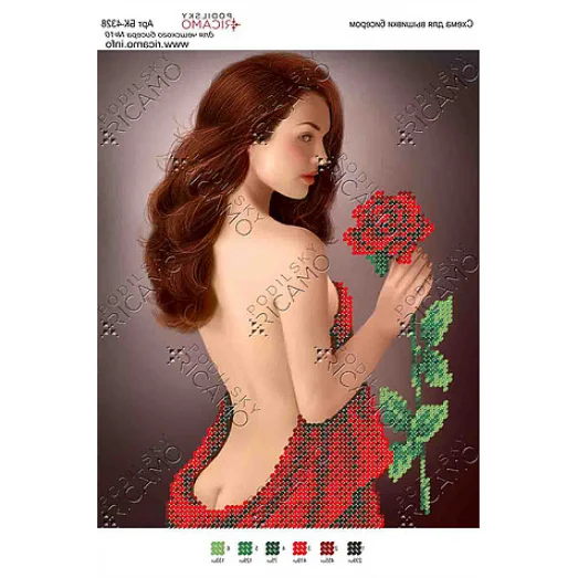 А4Н_090 БК-4328 Она с розой. Схема для вышивки бисером ТМ Virena