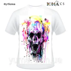 ЮМА-С-005 Мужская футболка с рисунком Красочный череп для вышивки