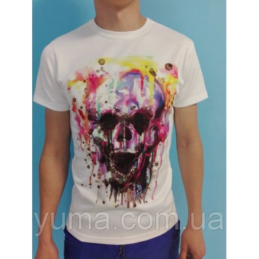 ЮМА-С-005 Мужская футболка с рисунком Красочный череп для вышивки 