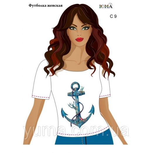 ЮМА-С-009 Женская футболка c рисунком Якорь для вышивки 