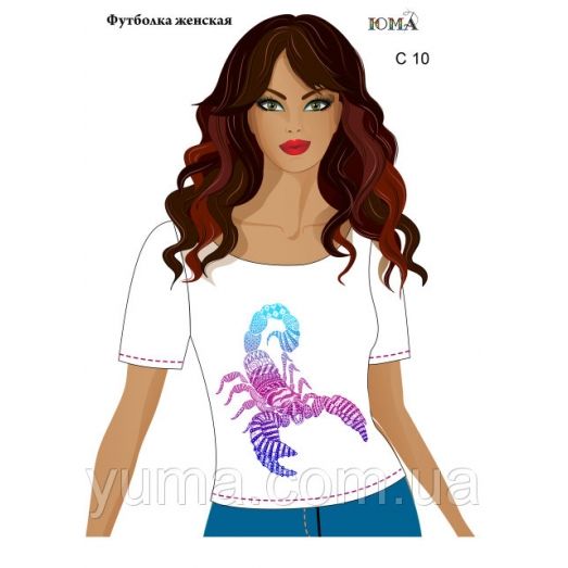 ЮМА-С-010 Женская футболка c рисунком Скорпион (Знаки зодиака) для вышивки 
