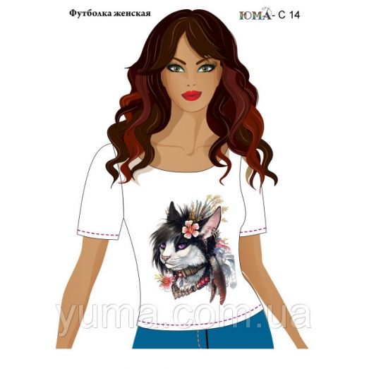 ЮМА-С-014 Женская футболка c рисунком Экстравагантность для вышивки 