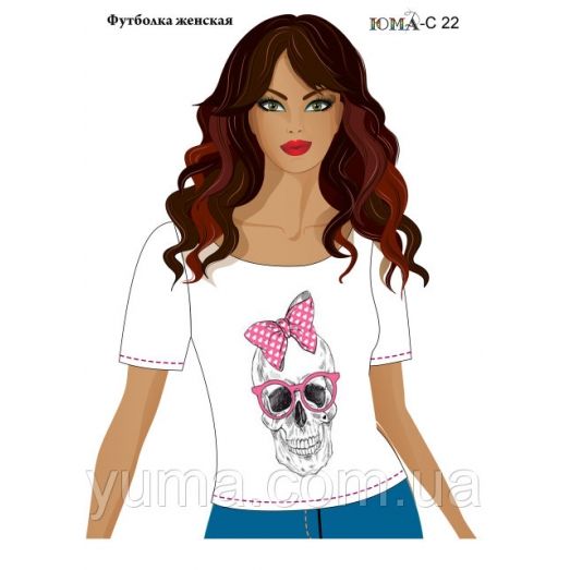 ЮМА-С-022 Женская футболка c рисунком Розовый бант для вышивки 