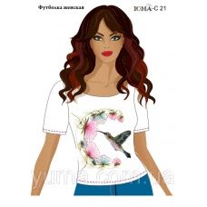 ЮМА-С-021 Женская футболка c рисунком Колибри в цветах для вышивки 