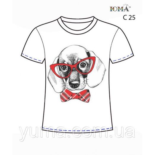 ЮМА-С-025 Мужская футболка c рисунком Такса с бабочкой для вышивки 