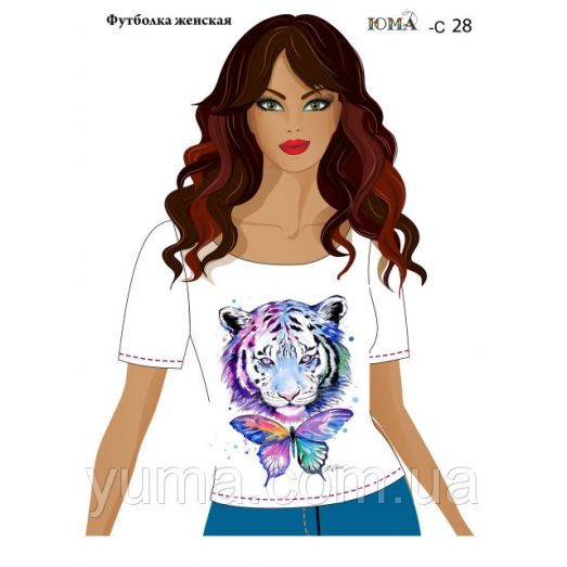 ЮМА-С-028 Женская футболка c рисунком Неоновое мерцание для вышивки 