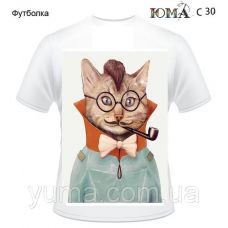 ЮМА-С-030 Мужская футболка c рисунком Кот-интеллигент для вышивки 