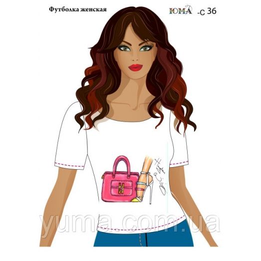 ЮМА-С-036 Женская футболка c рисунком Идеальное сочетание для вышивки 