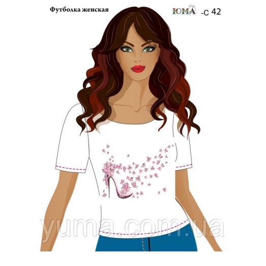 ЮМА-С-042 Женская футболка c рисунком Полёт бабочек для вышивки 