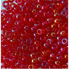 91070 Бисер прозрачный красный с радужным переливом