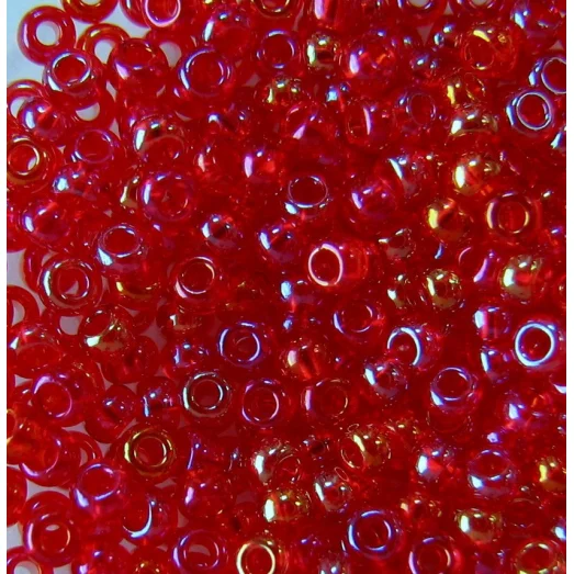 91070 Бисер прозрачный красный с радужным переливом