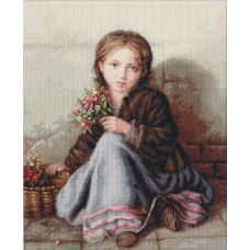 B513 Девочка с цветами. Набор для вышивки нитками. Luca-s 