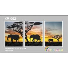 КМ-002 Триптих Африканские слоны. Схема для вышивки бисером Кольорова