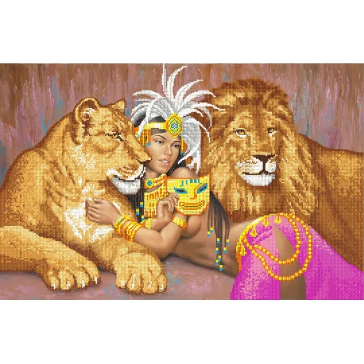 А-099(А2) Львы и девушка.Схема для вышивки бисером СвитАрт 