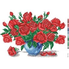 А3-14-006 Красные розы в вазе. Канва для вышивки нитками Вышиванка