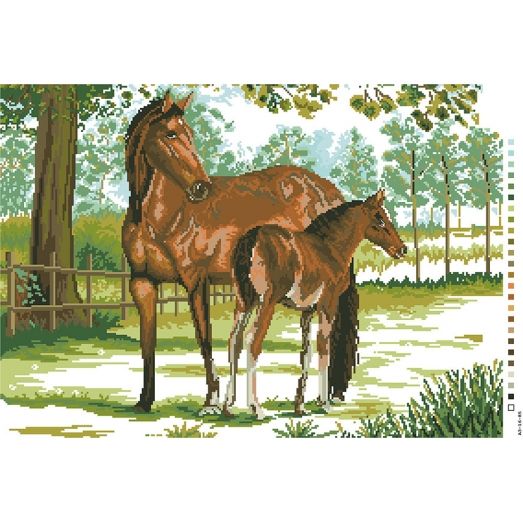 А3-16-085 Лошади на прогулке. Канва для вышивки нитками Вышиванка