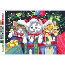 А4-14-013 Новогодние котята. Канва для вышивки бисером Вышиванка