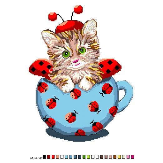А4-16-106 Котёнок в чашке. Канва для вышивки бисером Вышиванка