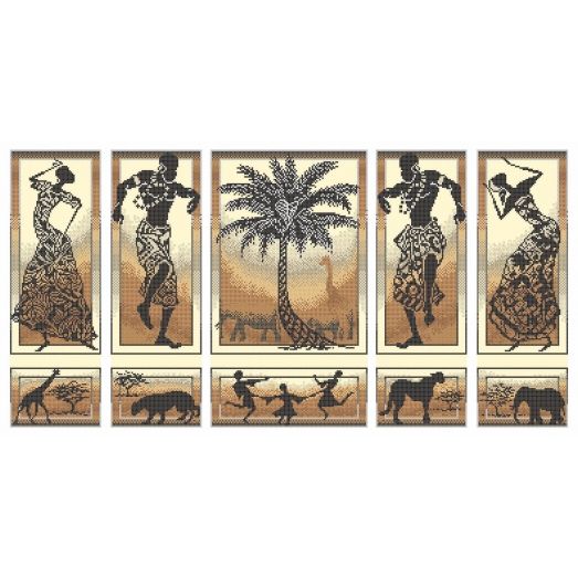 ЧКТ-4048 Полиптих. Африканские танцы. Схема для вышивки бисером Феникс