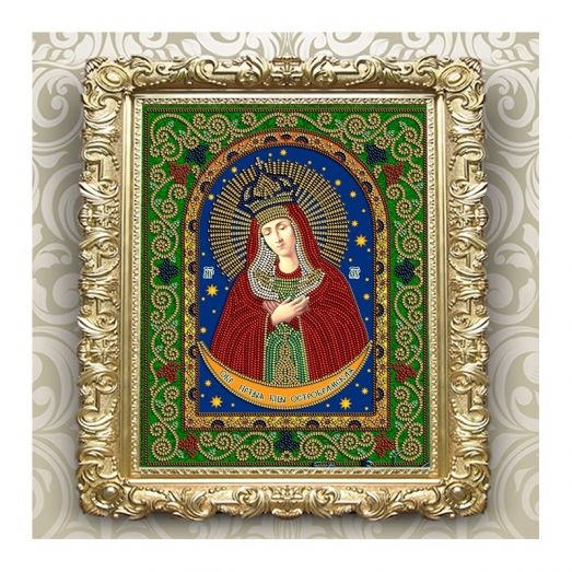 ЖК-4015 Богородица Остробрамская в жемчуге и кристаллах, набор для вышивки бисером иконы