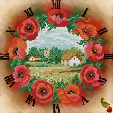 ФЧК-3404 Пейзаж в обрамлении из маков Часы. Схема для вышивки бисером Феникс