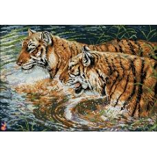 ФКп2-0025 Пара тигров на мелководье. Схема для вышивки бисером Фокси