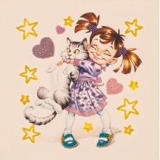 FLF-014 Девочка с котом. Набор на холсте для вышивки бисером Волшебная Страна
