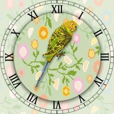 FV-378 (27*27) Часы с попугаем. Схема для вышивки бисером. Свит Арт