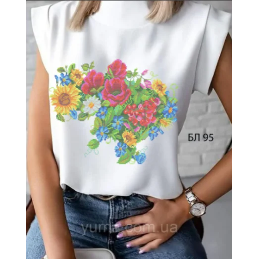 БЛ-095 Пошитая блузка Лилея под вышивку бисером. ТМ Юма