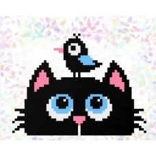 К-116 Кот с птичкой. Водорастворимый флизелин для вышивки Confetti