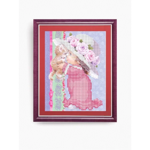 КС-134 Малышка с котенком. Схема для вышивки бисером ТМ Славяночка