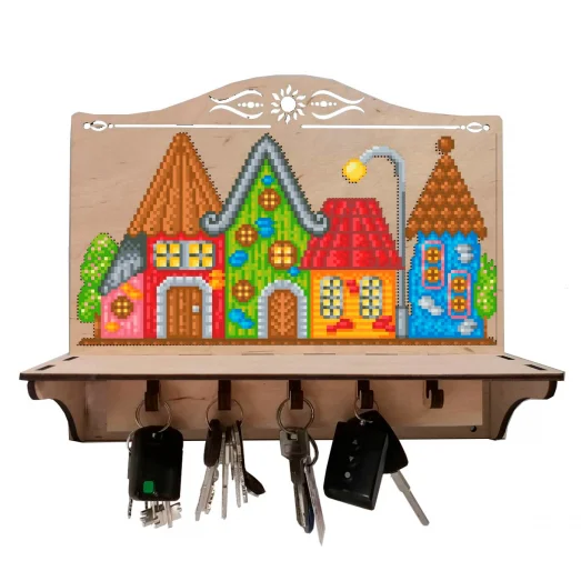 KL-003 Ключница для вышивки бисером Домики. Wood Stitch