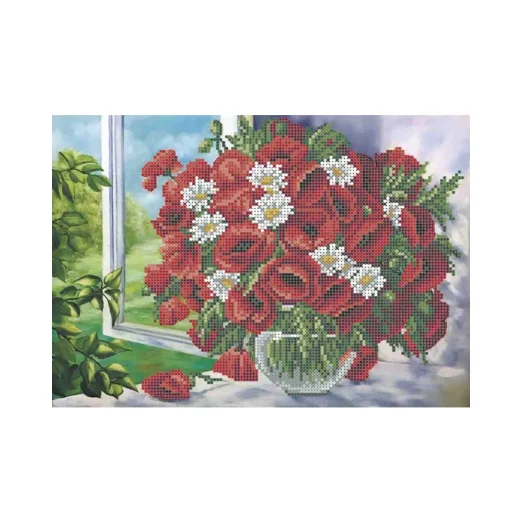 А4-К-837 Маки на окне. Схема для вышивки бисером ТМ Acorns