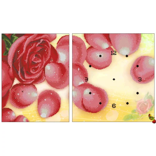 ЧКТ-3346 Панно с часами Лепестки розы (Золотистый фон). Схема для вышивки бисером Феникс