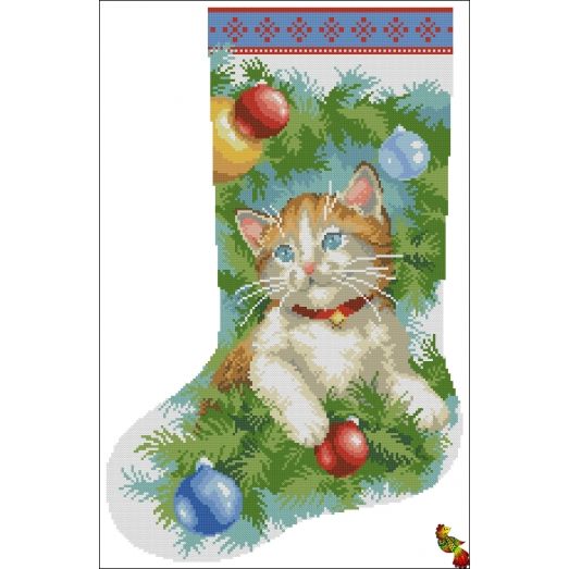 ФПК-2168 Рождественский носок Рыженький котенок. Схема для вышивки бисером Феникс