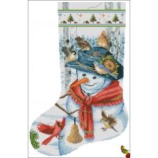 ФПК-2170 Рождественский носок Снеговик и зимние птички. Схема для вышивки бисером Феникс