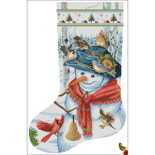 ФПК-2170 Рождественский носок Снеговик и зимние птички. Схема для вышивки бисером Феникс