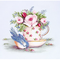 B2324 Птичка и чашка чая. Набор для вышивки нитками. Luca-s
